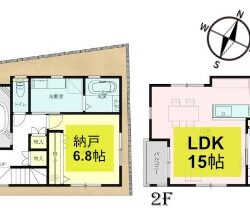 2LDK+納戸・土地82.13㎡（24.84坪）建物91.47㎡（27.66坪）間取