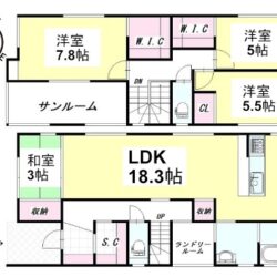 【2号棟】古江西町♪4LDK+ランドリールーム＋サンルームがあるお家♪収納豊富です！！古田小学校まで徒歩2分で通学にも安心の距離（90ｍ）