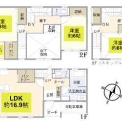 3LDK+サンルーム＋小屋裏収納・ウォークインクローゼット付き間取