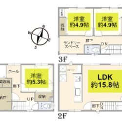 4LDK+納戸＋ランドリースペース＋土間部屋・土地83.64㎡（25.30坪）建物123.79㎡（37.44坪）間取