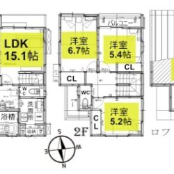 3LDK＋小屋裏収納＋ロフト・土地108.21㎡（32.73坪）建物83.22㎡（25.17坪）間取