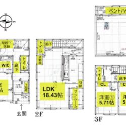 3LDK＋サンルーム・土地84.50㎡（25.56坪）建物107.17㎡（32.41坪）間取
