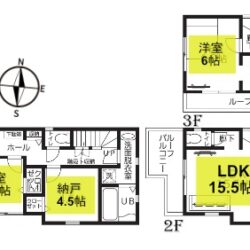 3LDK+納戸・ウォークインクローゼット付き・土地85.64㎡（25.90坪）建物94.00㎡（28.43坪）間取