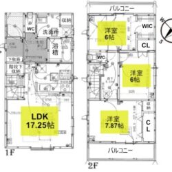 3LDK・ウォークインクローゼット付き・土地123.13㎡（37.24坪）建物95.43㎡（28.86坪）間取