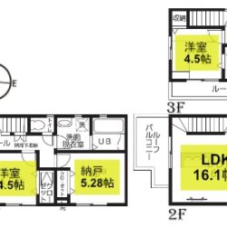 3LDK+納戸・土地85.62㎡（25.90坪）建物95.24㎡（28.81坪）間取