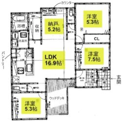 3LDK+納戸・土地 160.68㎡（48.6坪）建物92.12m²（27.86坪）間取